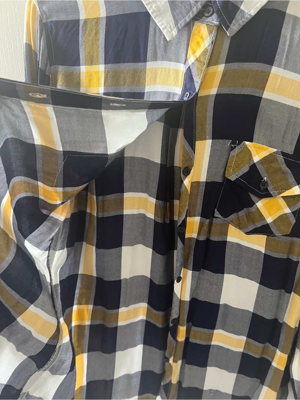 Women’s Large Maison Jules Black, Yellow, & White Plaid Button-Down Shirt - Picture 5 of 9